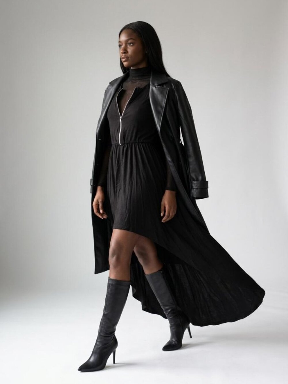 NEW UO X Sparkle & Fade High Low Zip Front Maxi Dress Black
